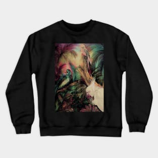 BRIGHT TROPICAL SCENE,BIRDS,PARROT, MACAW, DECO VINTAGE ART POSTER Crewneck Sweatshirt